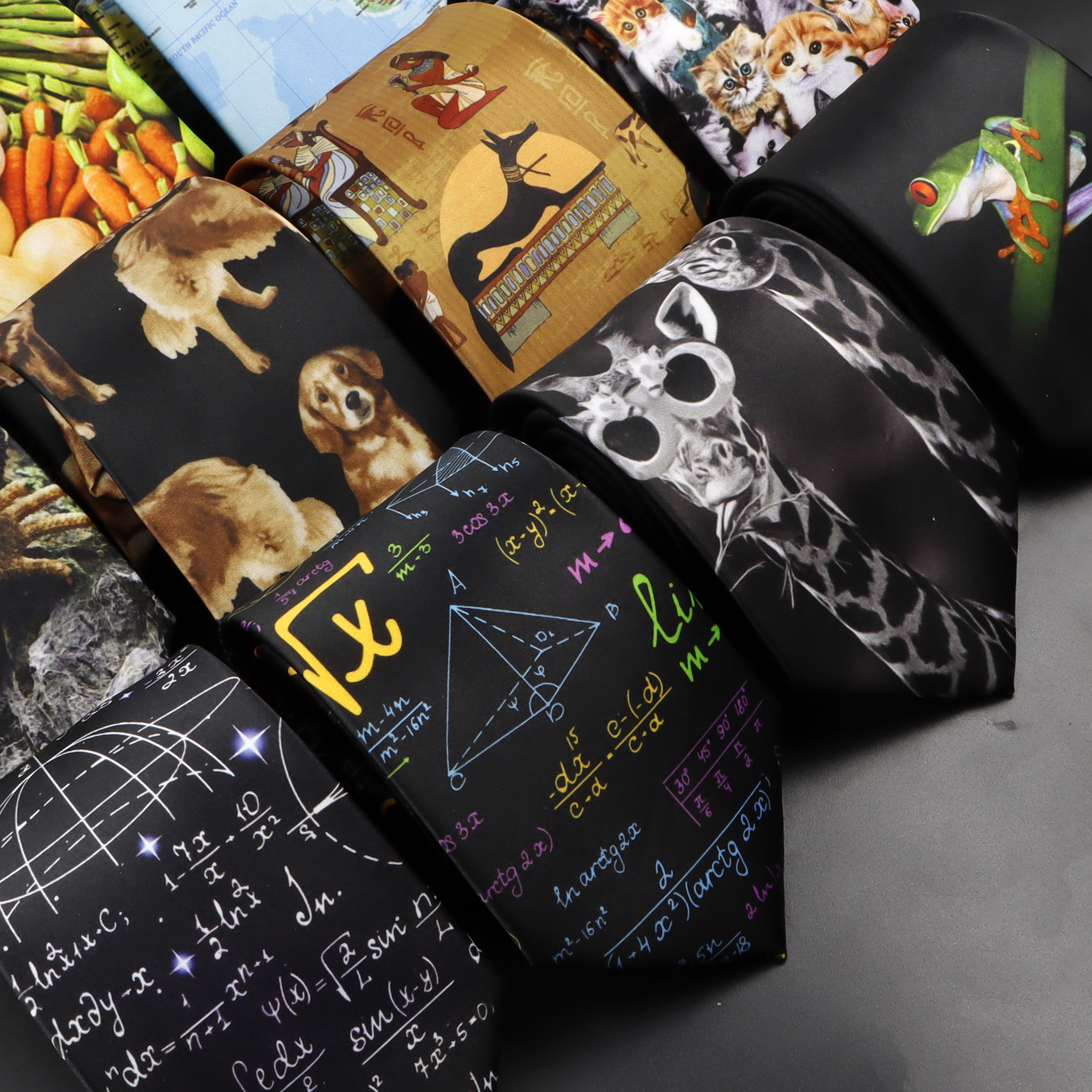 Gravata de seda macia masculina, gravata criativa graffiti matemática frutas estampa animal gravata uso diário cravat casamento festa de negócios presente