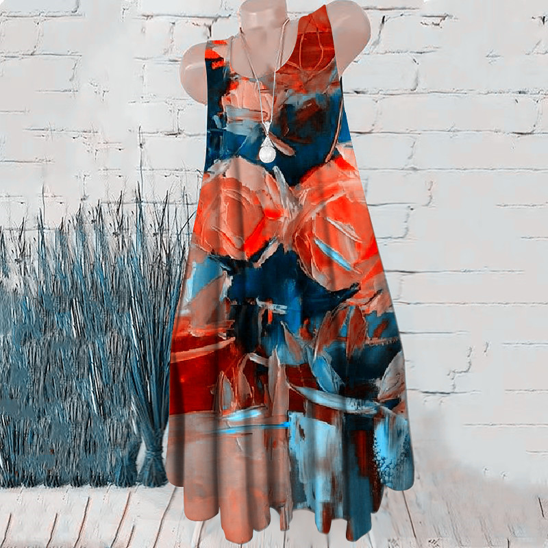 Pintados à mão impressão 3d mulheres streetwear vestidos verão sem mangas floral padrão senhoras mini vestido de grandes dimensões vestido casual