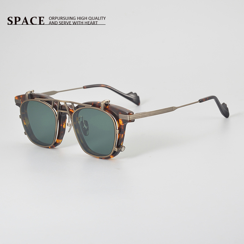 SYB Handgefertigte Retro Quadratische Magnetische Sonnenbrille Reintitan-Acetat-Rahmen Hip-Hop-Brille UV400 Persönliche Reise-Sonnenbrille