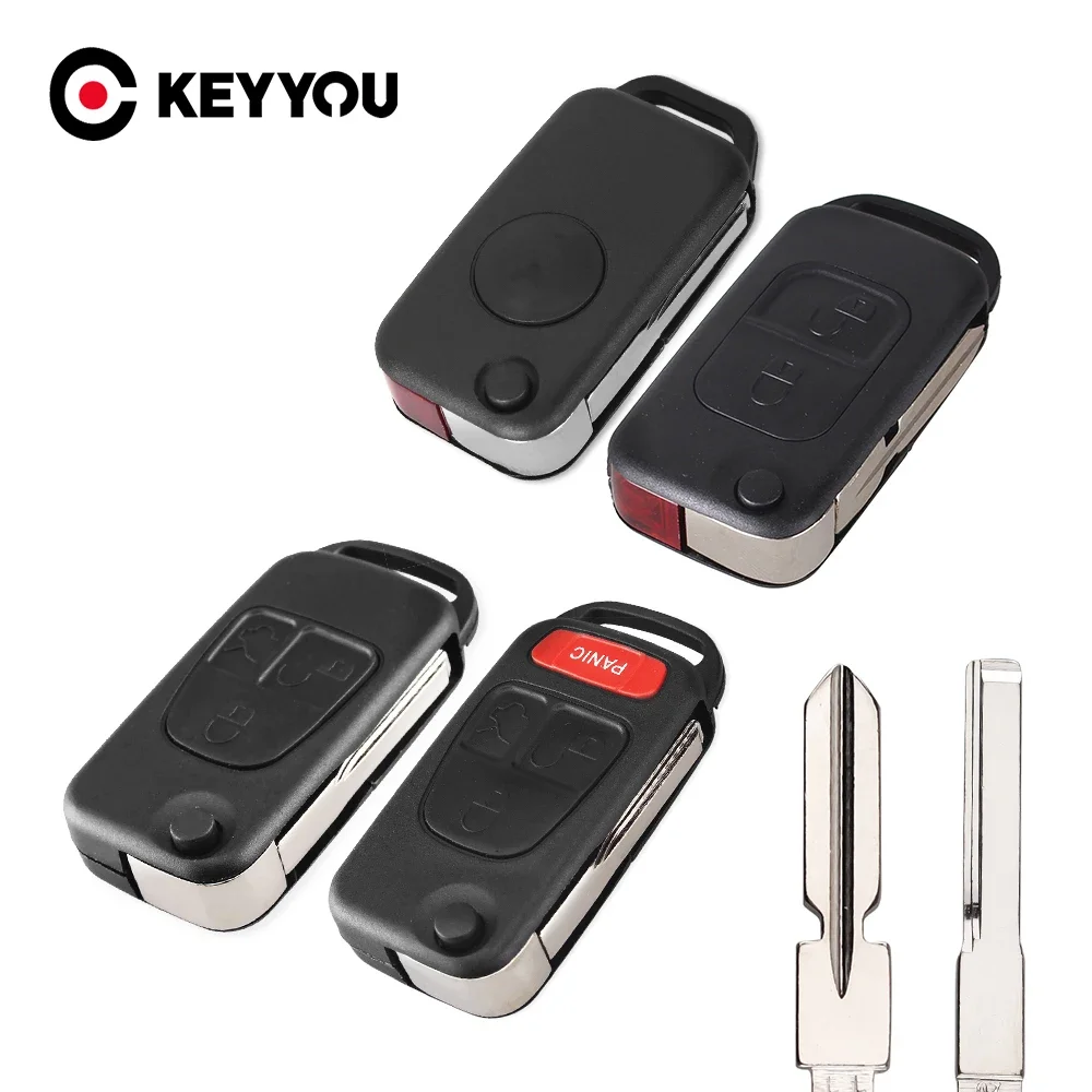Keyyou carcaça de chave de carro para substituição, para benz w168 w124 w202 w203 a c e ml c cl s sl ele e113, para mercedes flip dobrável