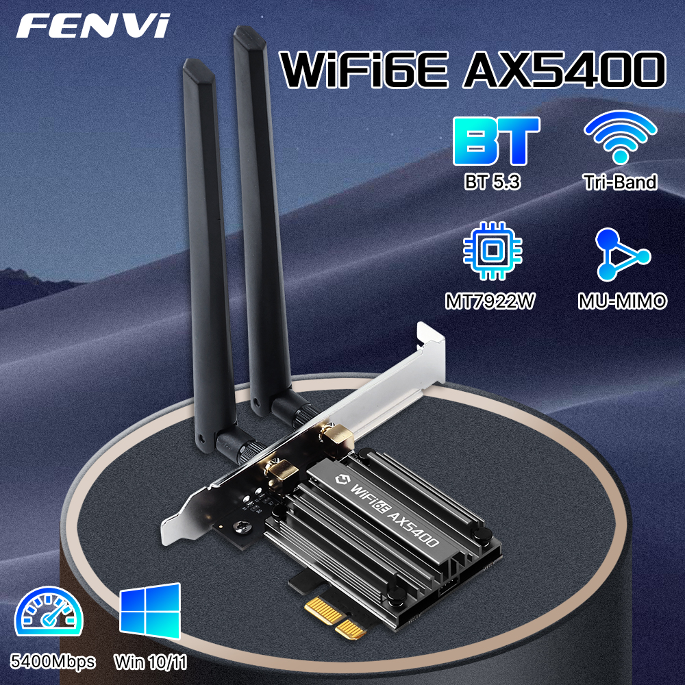 FENVI MT7922 5374Mbps WiFi 6E Adapter BT 5.2 Tri Band 2.4G/5G/6Ghz Wireless PCIE Adapter 802.11AX Network Card For PC Win 10/11