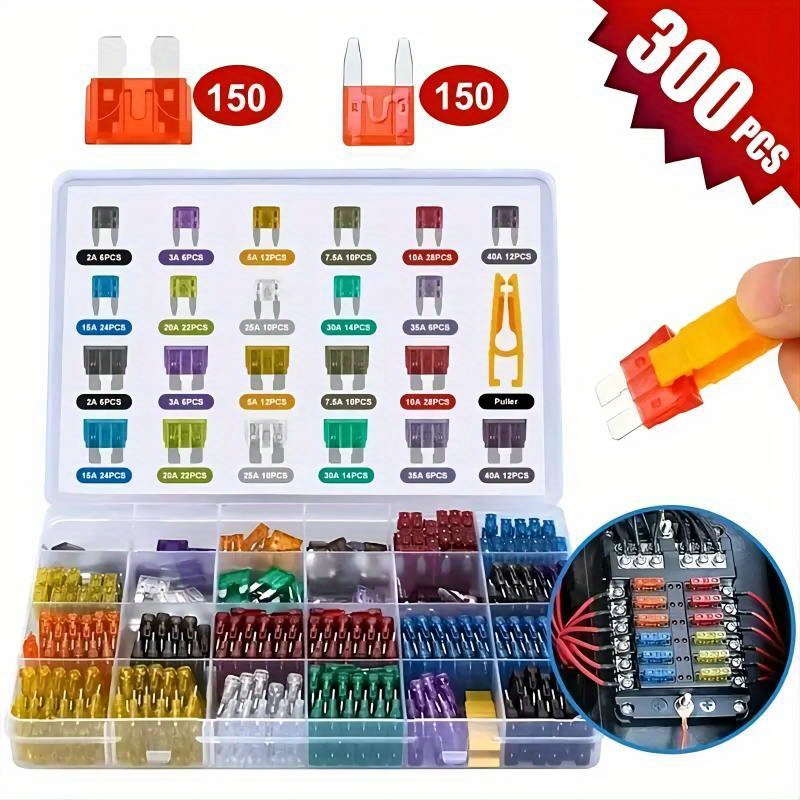 300pcs 자동차 블레이드 퓨즈 구색 키트 자동 트럭 자동차 중간 소형 퓨즈 혼합 오토바이 회로 퓨즈 상자
