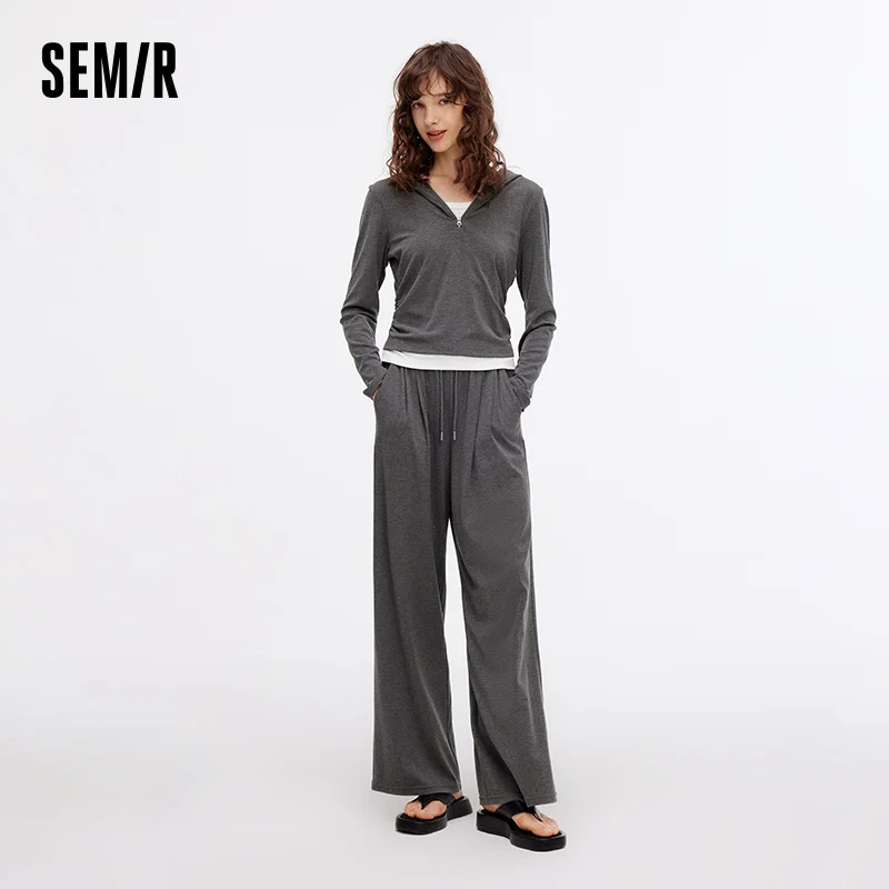 Conjunto de Dos Piezas Semir para Mujer, Top Corto con Capucha, Pantalones Rectos con Cintura Elástica, Estilo Casual, para Otoño, Uso Diario 2026