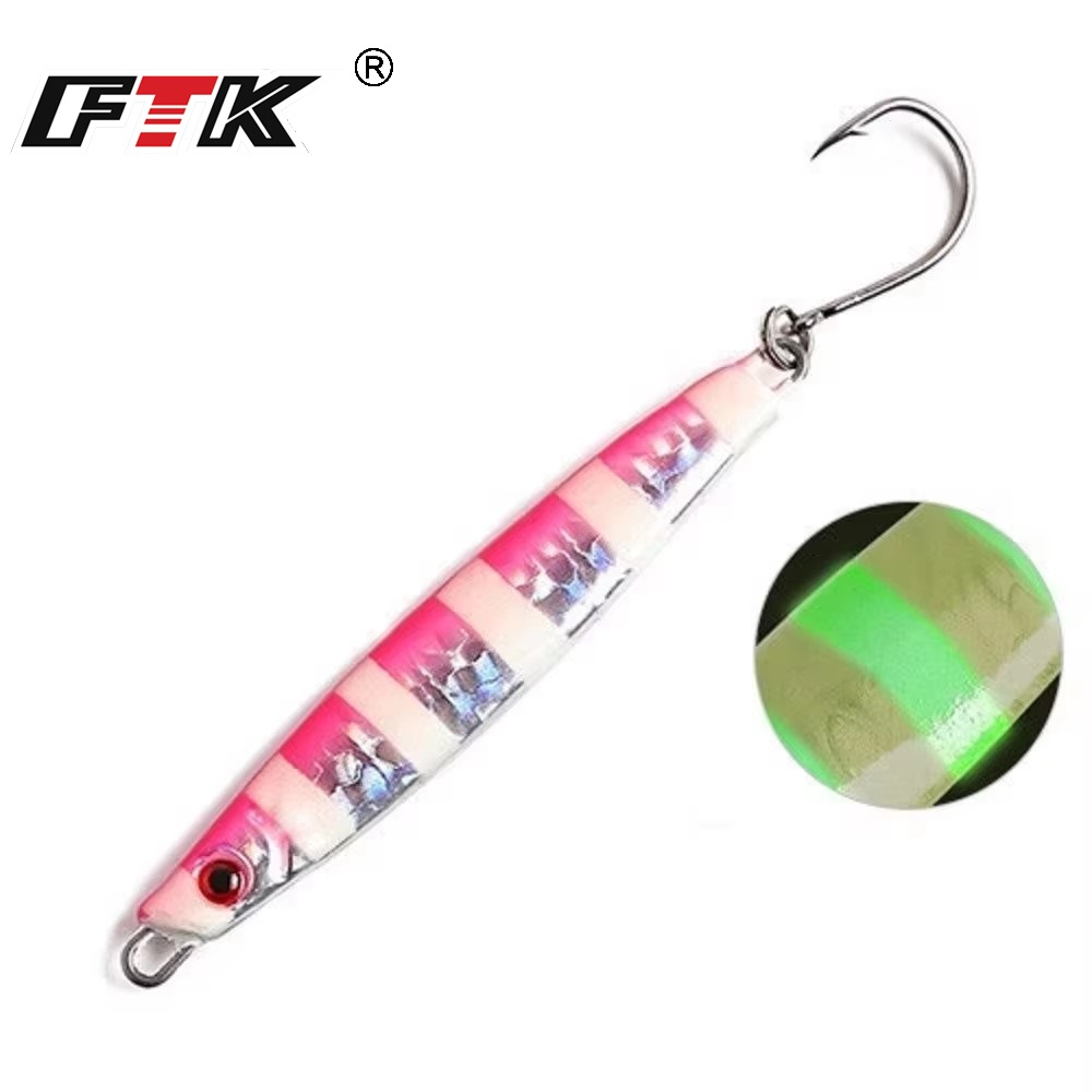 FTK 40g 60g Luminous Micro Jig เหยื่อตกปลาทะเล 9 ซม.10.5 ซม.โลหะ Jigging Hard เหยื่อ Assist Hook