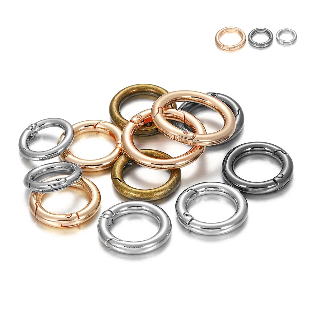 5Pcs Zinc Alloy Spring Ring Round Clasps Open Ring Spring Lock for Jewelry Connectors DIY Bag Clasp Key-chain Camping Buckle