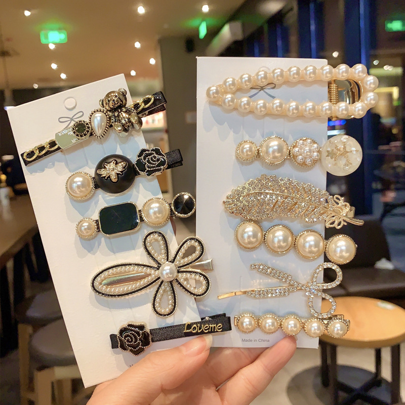Hairpin Side Hair Clip Set para Mulheres, Designer Pearl Headwear, Bangs Headpiece, Acessórios para Cabelo, Duckbill Clip, 5Pcs