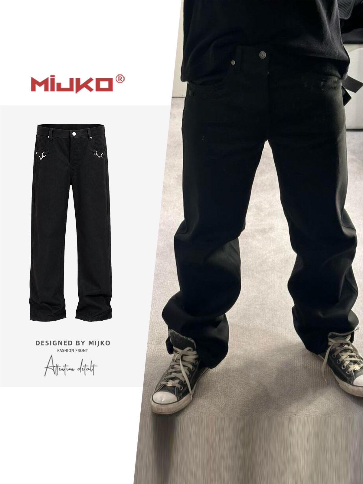 MIJKO Metal Buckle Straight Jeans TJ189