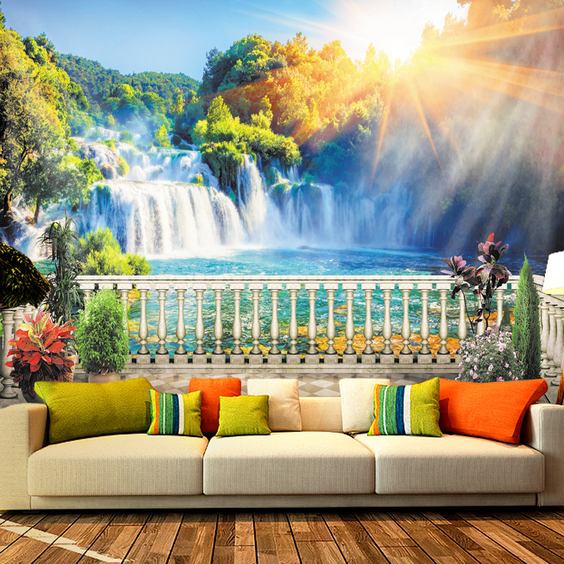 Tapiz de paisaje de cascada para decoración del hogar, barandilla para balcón, sala de estar, dormitorio, bosque, río, mar, tapiz colgante de pared