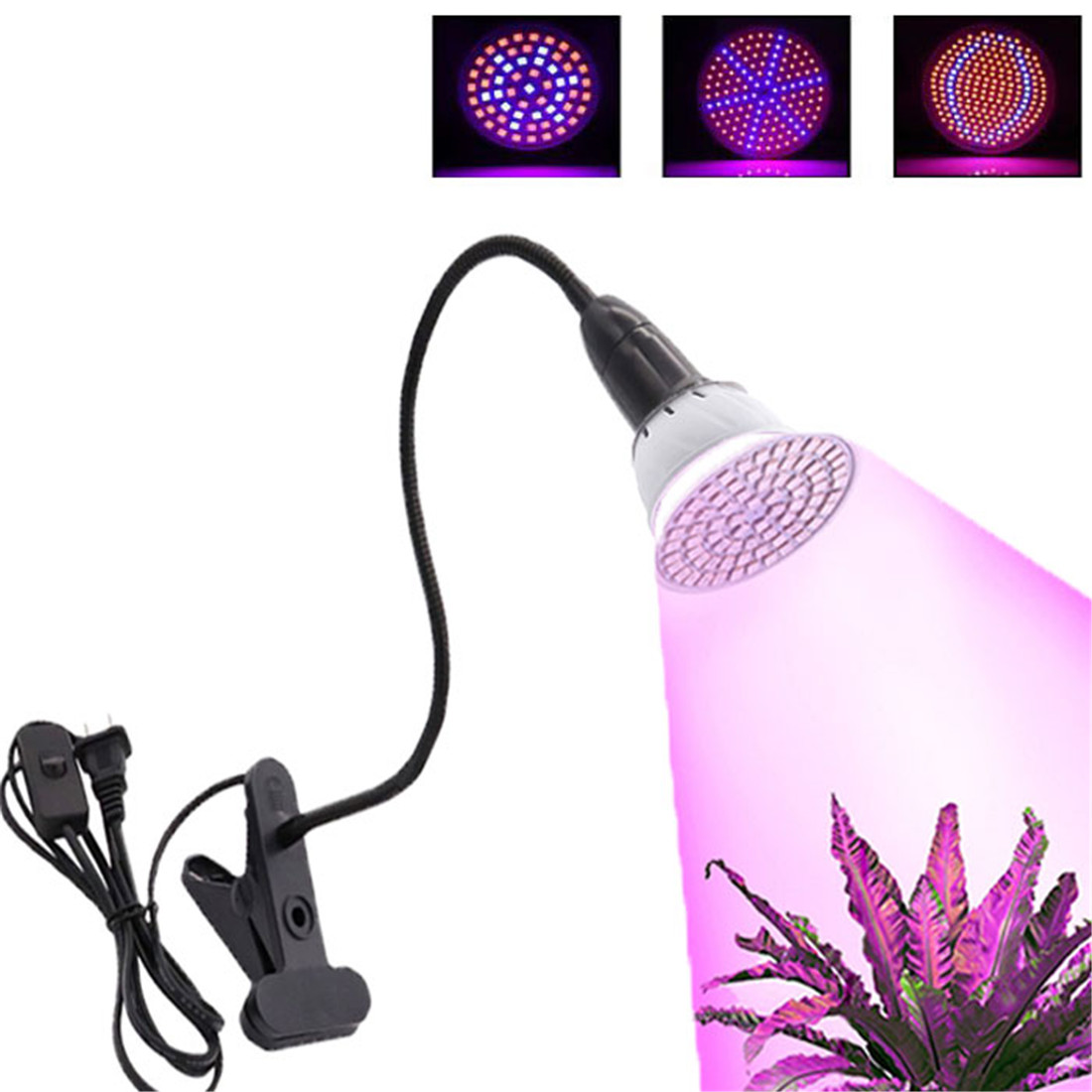 Schwarze Clip-Pflanzenwachstumslampe, Vollspektrum-Schwanenhals-Wachstumslampe mit 1-Kopf und 2-Kopf-Clip-on-Lampe zum Lesen von Sämlingen und Sukkulenten