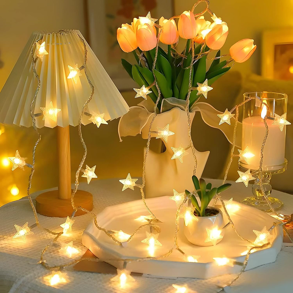 Guirlande lumineuse LED en forme d'étoile, alimentée par USB/à piles, guirlande de noël pour fête, mariage, maison, décoration de Patio extérieur