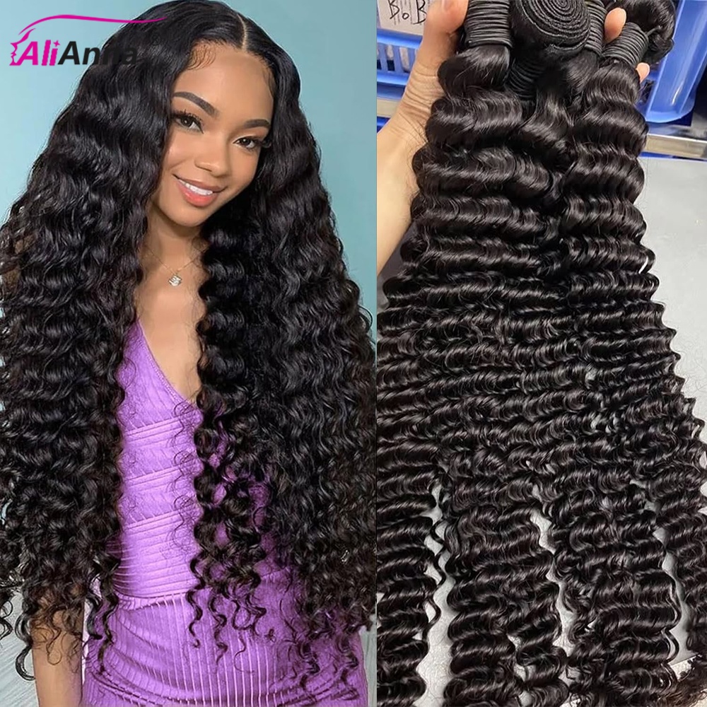 Deep Wave Bundels Echt Haar 100% Echt Haar Extensions 20 22 24 inch Diep Gekrulde Haar Bundels Echt Braziliaans Haar Bundel Aanbiedingen Snelle Verzending Natuurlijk Zwart Geen Uitval 1/3/4 Stuks Ruw Haar Bundels