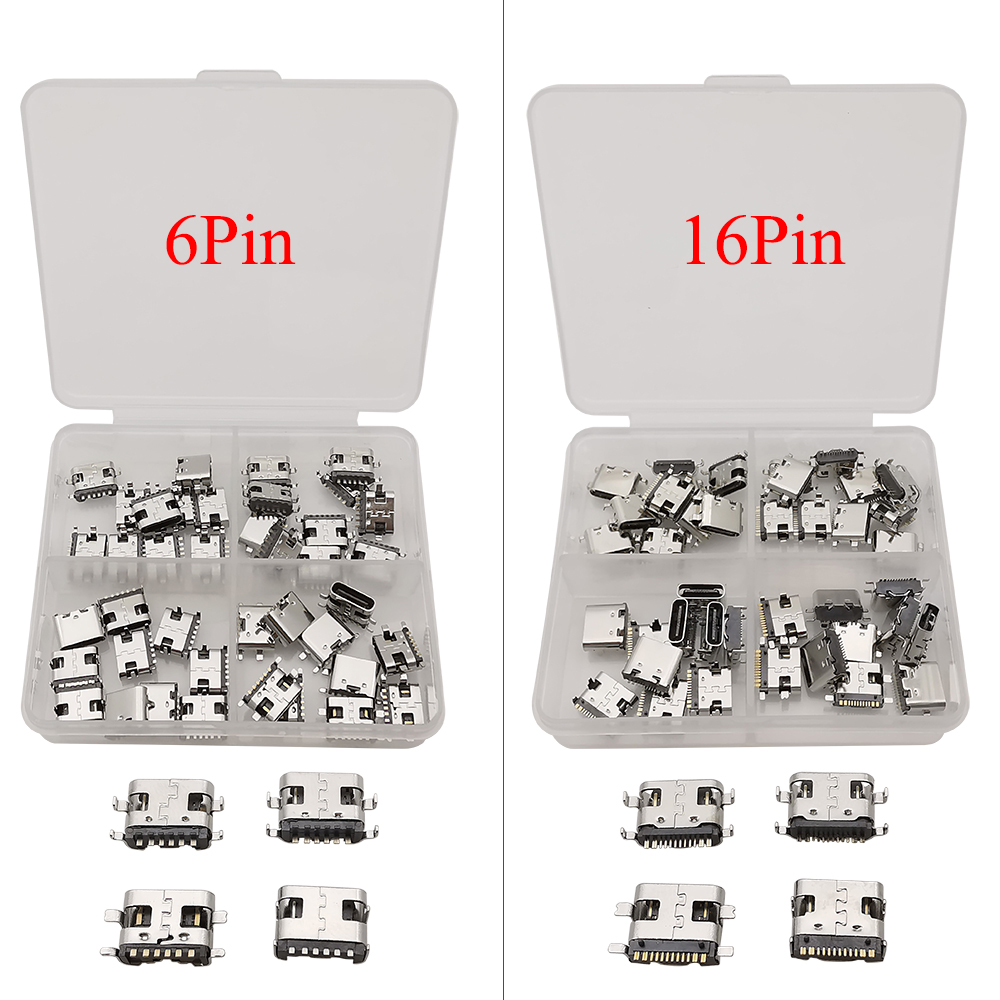 ขั้วต่อ USB Type C 40ชิ้นหัวแจ็คชาร์จตัวเมีย6/16Pin ชนิด-C ซ็อกเก็ต PCB บัดกรี SMD SMT ซ่อม DIY อะแดปเตอร์ Type C