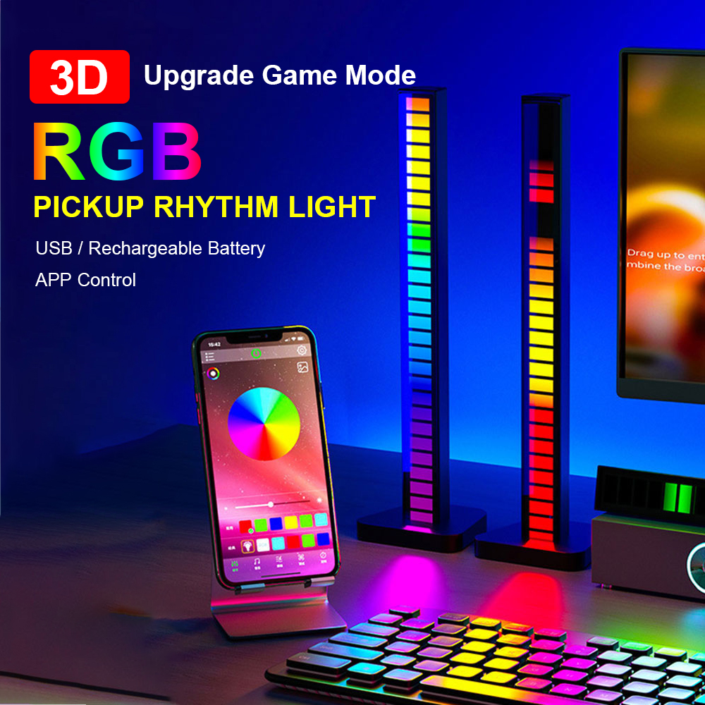 16/32/40 LED 충전 RGB 라이트 바 사운드 활성화 음악 픽업 음성 조명 주변 램프 미적 게임 룸 장식