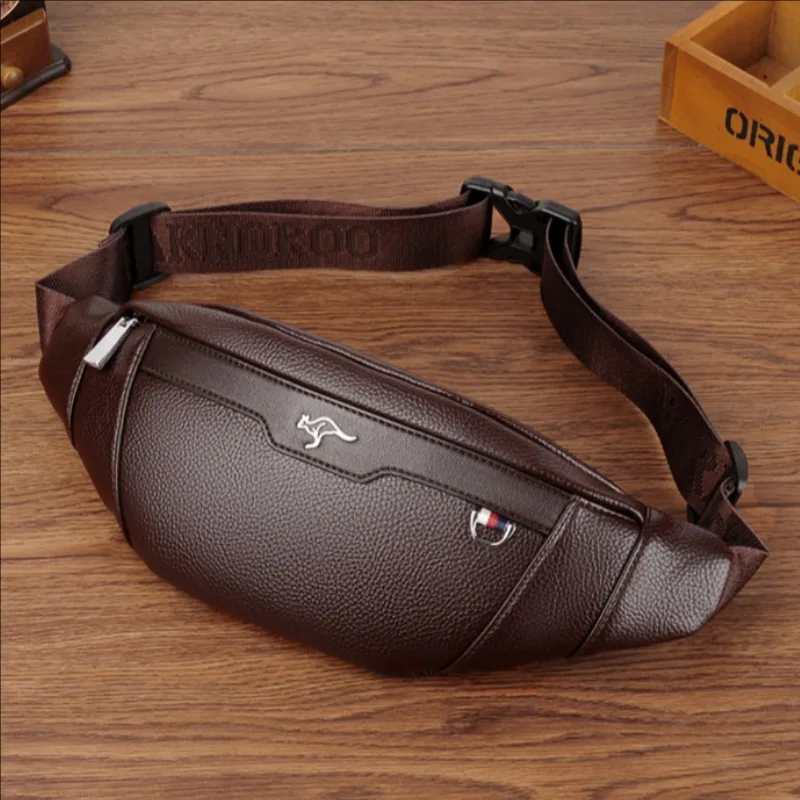 Bolsa de Cintura de Couro para Negócios, Multifuncional, para Treino, Viagem, Corrida, Transversal, Carteira Casual, Pochete, Bolsa para Celular, Bolsa de Peito Masculina