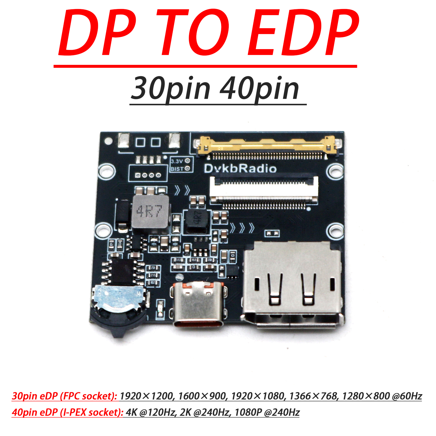 2K 4K 30pin 40pin eDP Driver Board 2K 4K Video DP TO EDP Signal Projection Portable LCD laptop Screen Monitor secondary displays