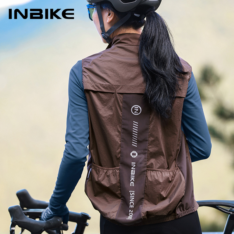 INBIKE Women's Cycling Vest Sleeveless Running Rain Jacket Lightweight MTB Biking Clothing Windbreakers Reflective With Pockets