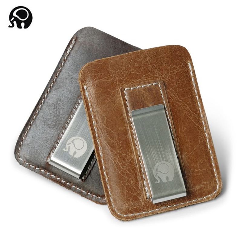 Тонкий зажим для денег из натуральной кожи, мини-кошелек для мужчин, слот для кредитных карт, тонкий металлический зажим для денег для мужчин, небольшой держатель для бумаги