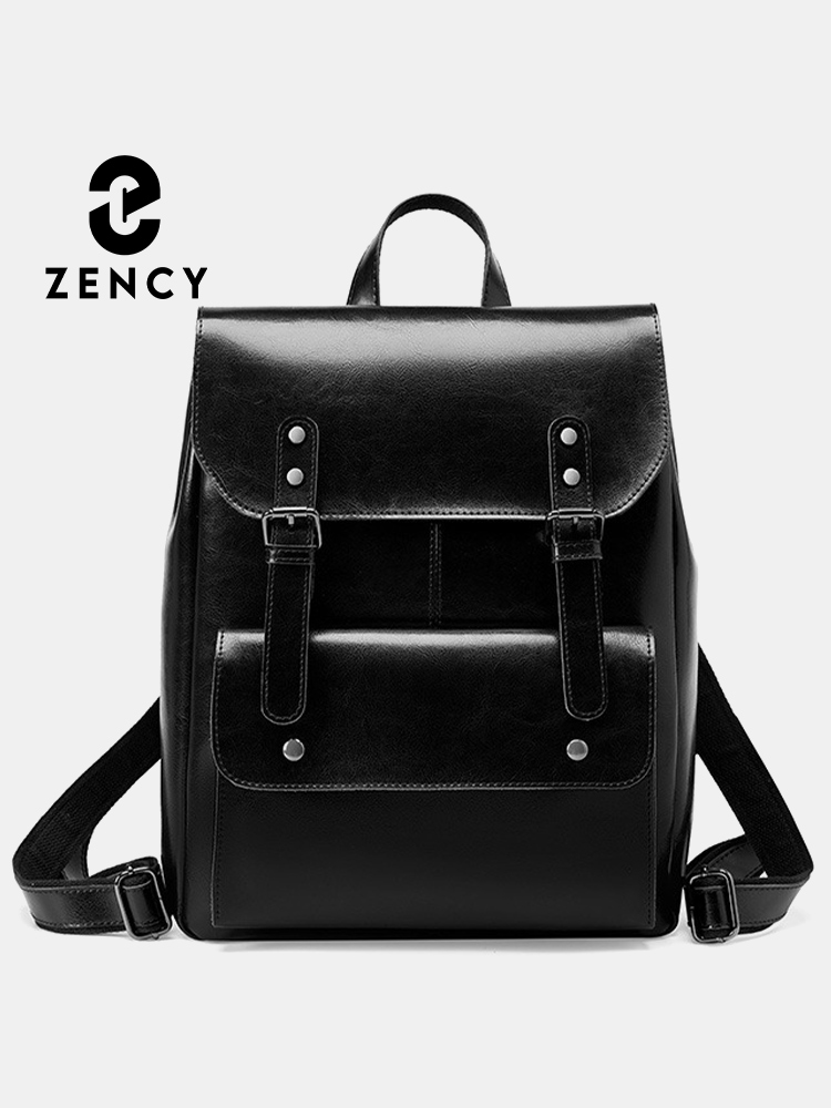 Zency Echt Lederen Damesrugzak Met Grote Capaciteit Voor 14 Inch Laptoprugzak Slijtvaste Oliewax Engelse Tas