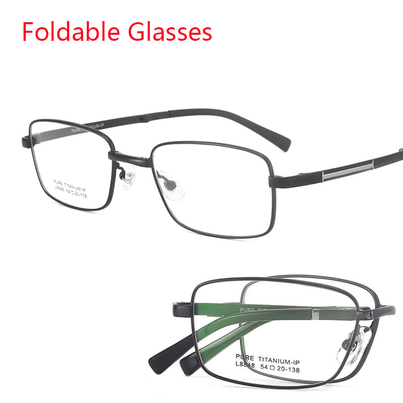 HD Ultra-Light Pure Titanium Men's Eyewear Frame Foldable Glasses Retro Square Folding Reading Optical Prescription Glasses