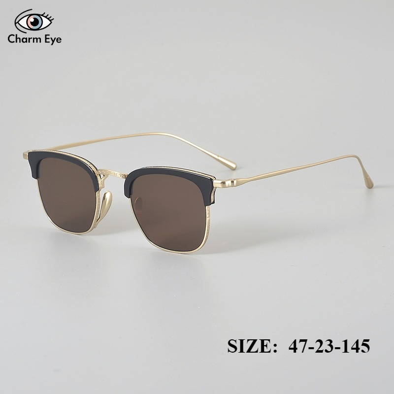 New Square Men Sunglasses Eyebrow Design and Pure Titanium Frame Outdoor Fashion Women Driving Sun Protection Sun Glasses UV400
