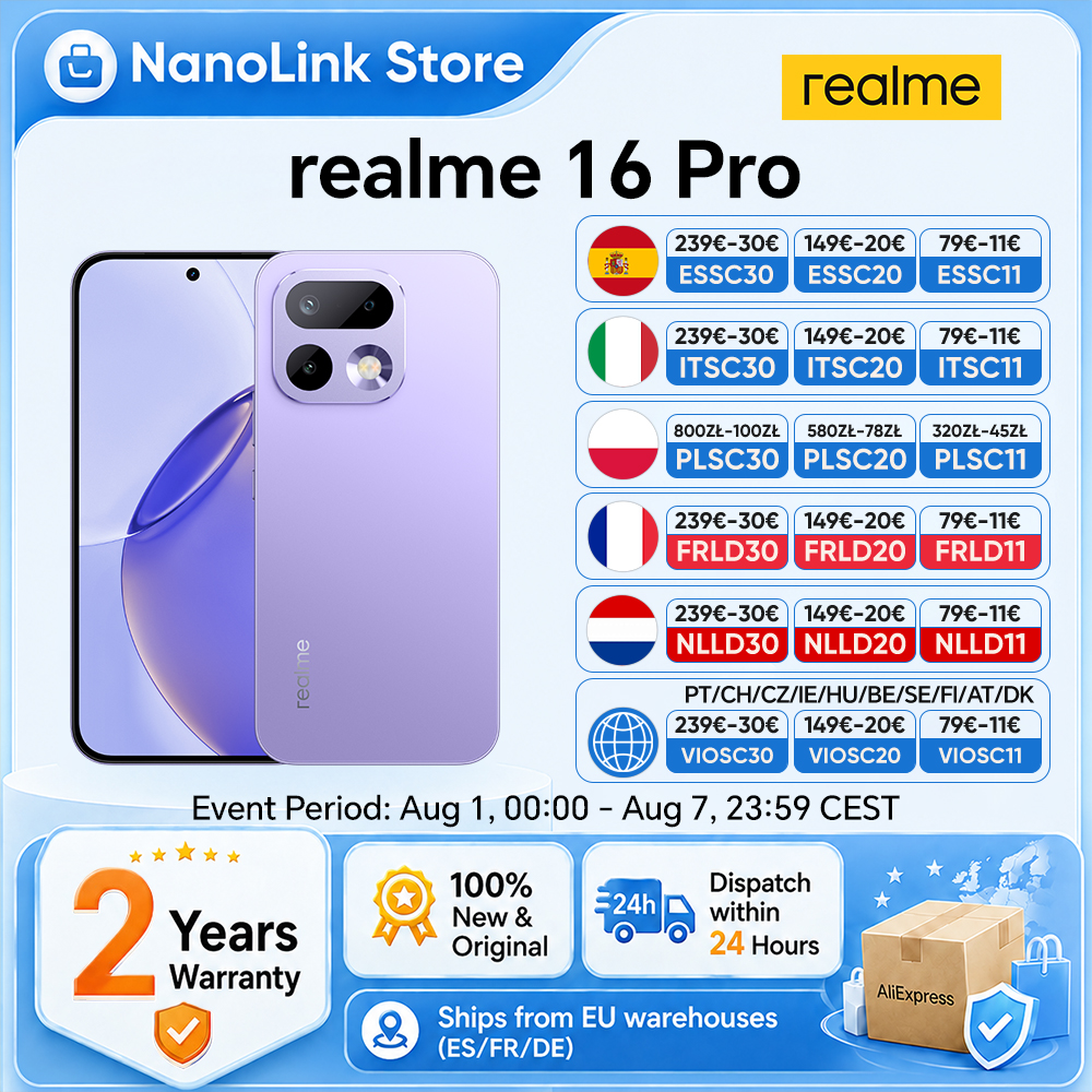 realme 16 Pro 5G Smartphone Mediatek Dimensity 7300 Max 6500mAh Batterij 45W 6.78'' 144Hz AMOLED Scherm 200MP Camera 2026 Nieuw