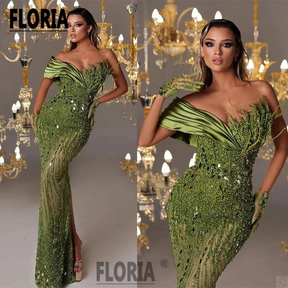 Vestido De noche De sirena con perlas De Dubái, vestidos De fiesta con apliques en 3D árabes, cuentas De cristales, vestido Formal De Graduación