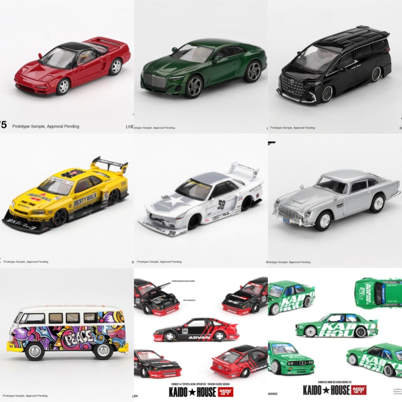 MINI GT 1:64 NSX Senna Alphard 40 KUHL T1 Microbus Mizu LB-ER34 R32 TAS 2025 Kaido AE86 M3 DB5 Casino Royale Mobil Model