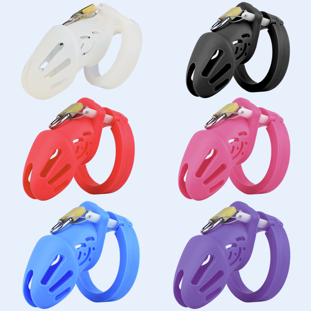 FAAK Silicone Male Chastity Cage Device Dick Sheath Penis Sleeve Cock Ring Sex Toys for Men 5 size Lightweight CB Lock Pink