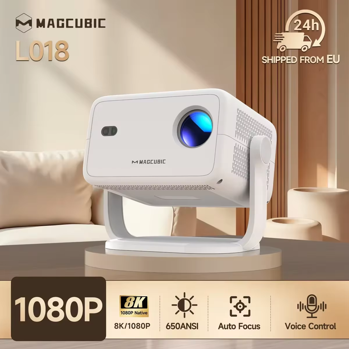 Magcubic Native 1080P 650ANSI 8K Android14 L018-projector met automatische Keystone-correctie Focus Wifi6 BT5.4 Draagbare film buiten