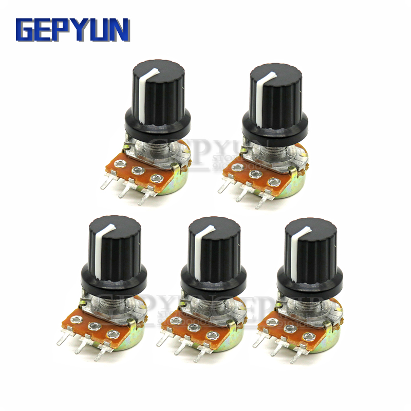 5Sets 5PCS + 5PCS WH148 B1K ~ B1M 옴 1K 2K 5K 10K 3Pin 15mm 10K 터미널 Arduino Gepyun 용 선형 테이퍼 회전식 전위차계
