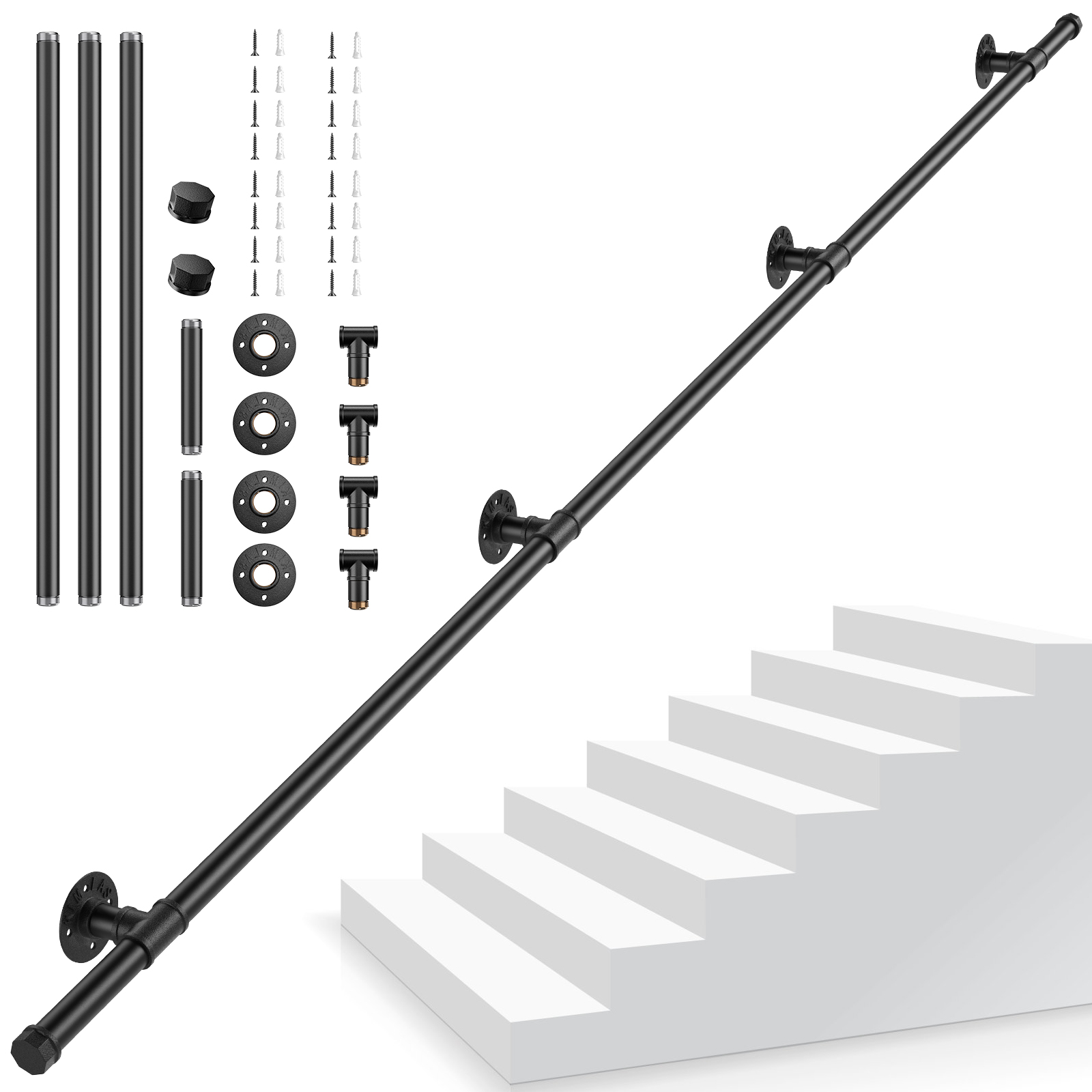 Main courante intérieure en fer forgé coordonnante pour escaliers, garde-corps en métal, rampe d'escalier, rampe de sécurité, tuyau en fer forgé, 1m