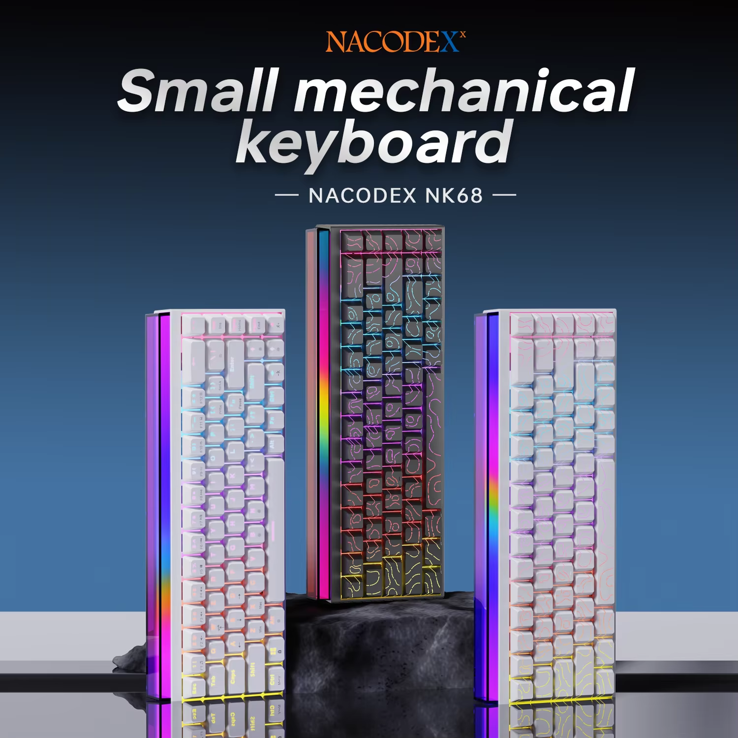 Nouveau Ajazz Nacodex Nk68 clavier mécanique Terrain keycap barre lumineuse Rgb 68 touches filaire bureau de jeu filaire connecter clavier