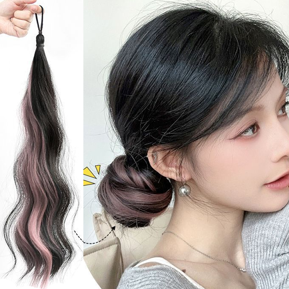 ไฮไลท์วิกผมสังเคราะห์ผม Bundle DIY Self-winding Chignon ต่ําสูงผมหางม้า EXTENSION Fluffy Braid ผม Bun Hairpiece