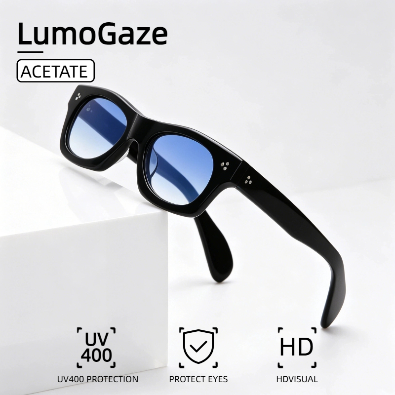 LumoGaze Kacamata Hitam Wanita Desain Retro Klasik Niche Fashion, Kacamata Hitam Pria Tren Retro Asetat, Lensa Nilon UV400