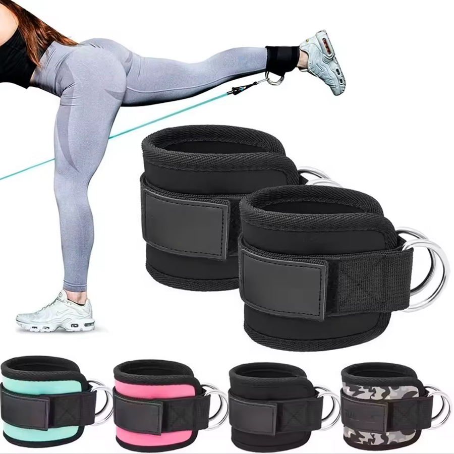 Punhos de pulso de tornozelo acolchoados ajustáveis, tiras acolchoadas, anel D, bututa, para máquina de cabo, ideais para exercícios de glúteos