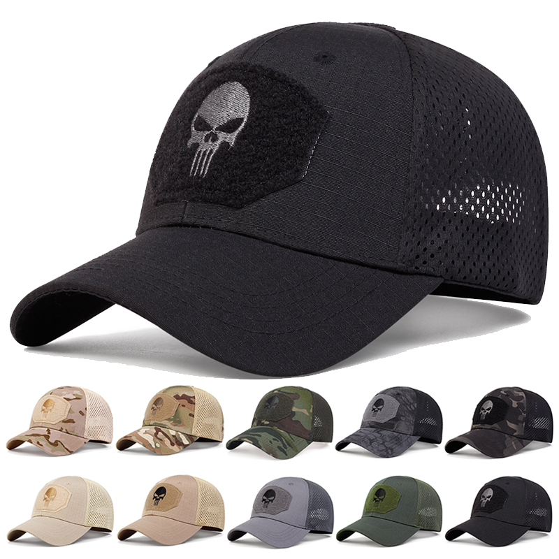 Gorras de béisbol transpirables con etiqueta bordada de calavera Unisex, sombrero informal ajustable para exteriores para primavera y otoño, sombrero protector solar