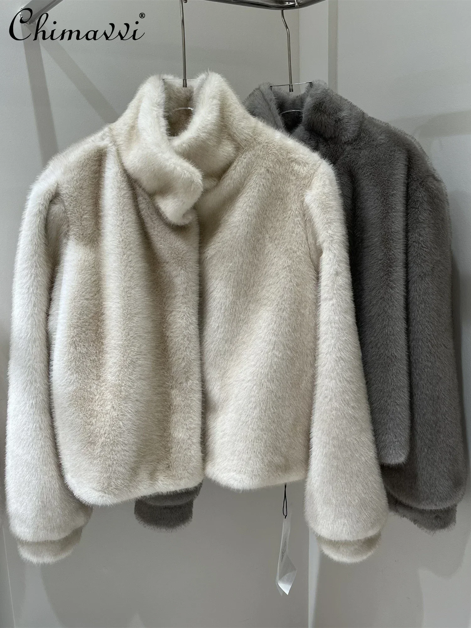 2024 Winter Neue Retro Anmutige Stehkragen Faux Pelzmantel frauen Mode Kurze Abnehmen Langarm Warme Nerz Pelz jacke