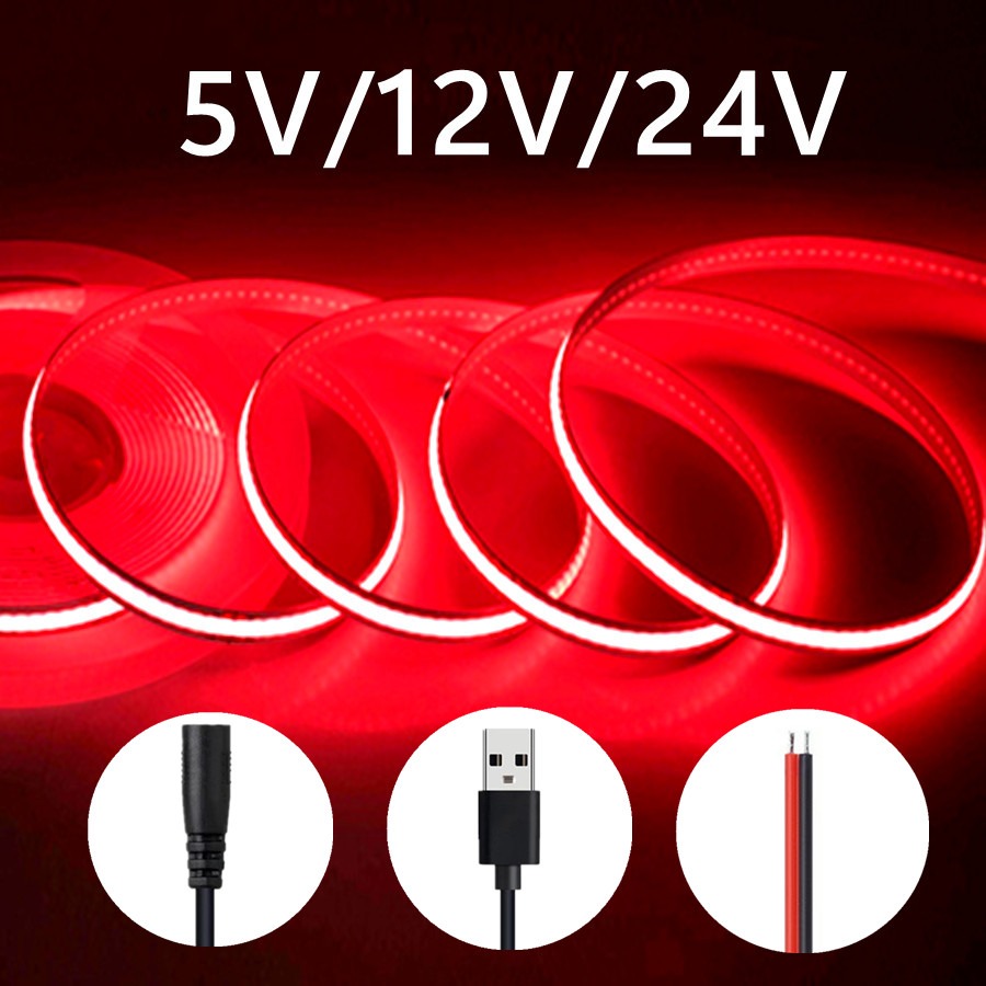 Tira COB de 5V, 12V, 24V, 320Leds/M de ancho, 8MM, blanco/rosa/rojo/amarillo/azul hielo/verde, retroiluminación de TV, cinta Flexible, iluminación LED