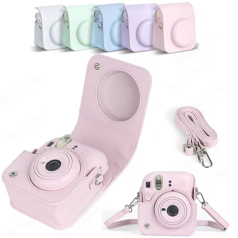 Voor Instax Mini 12 cameratas PU-leer Zachte beschermhoes Reistas voor Fujifilm Film Cameratas met schouderriem