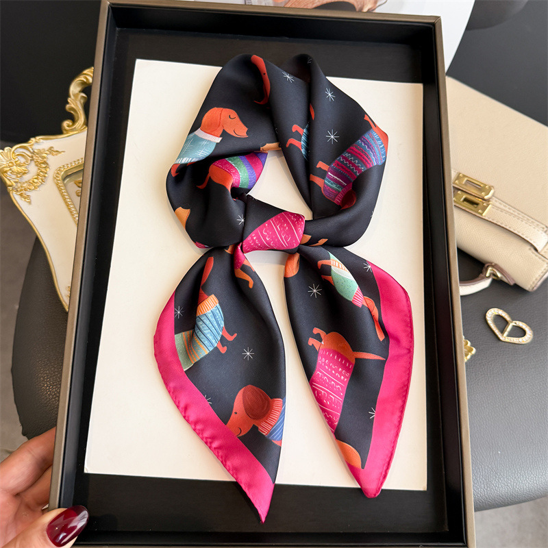 Modna bandanka z nadrukiem psa rasy Wiener Dog, elegancka jedwabna apaszka damska, hidżab, opaska na głowę, kwadratowa chusta damska 70 cm