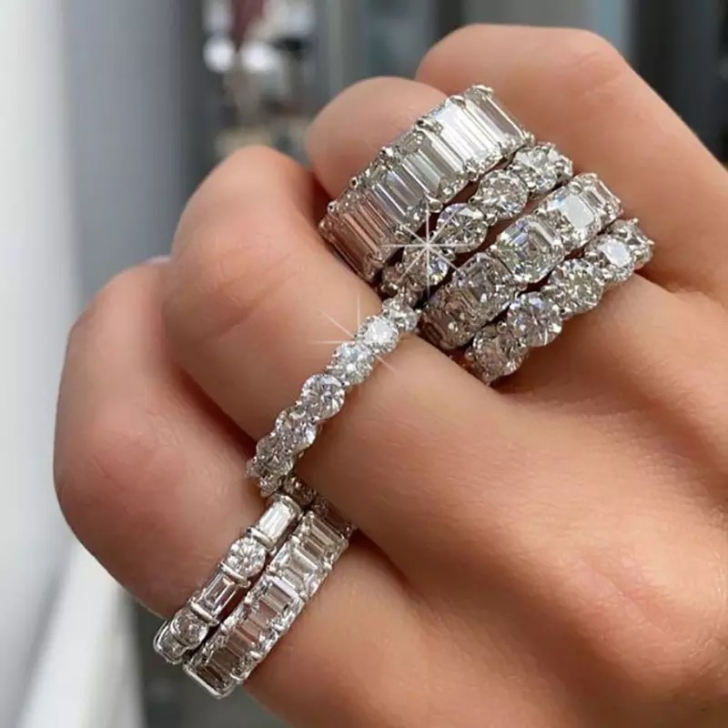 Modemarke Eternity Ring 925 Sterling Silber Moissanit CZ Verlobung Ehering Ringe für Frauen Männer Finger Party Schmuck