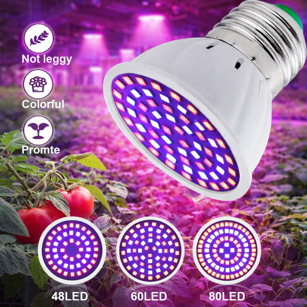Bombilla LED para Cultivo E27 220V, Espectro Completo, 60/80 LED, Lámpara para Plantas de Interior, Jardín, Semilleros, Invernadero, Cultivo Hidropónico, Carpa de Cultivo
