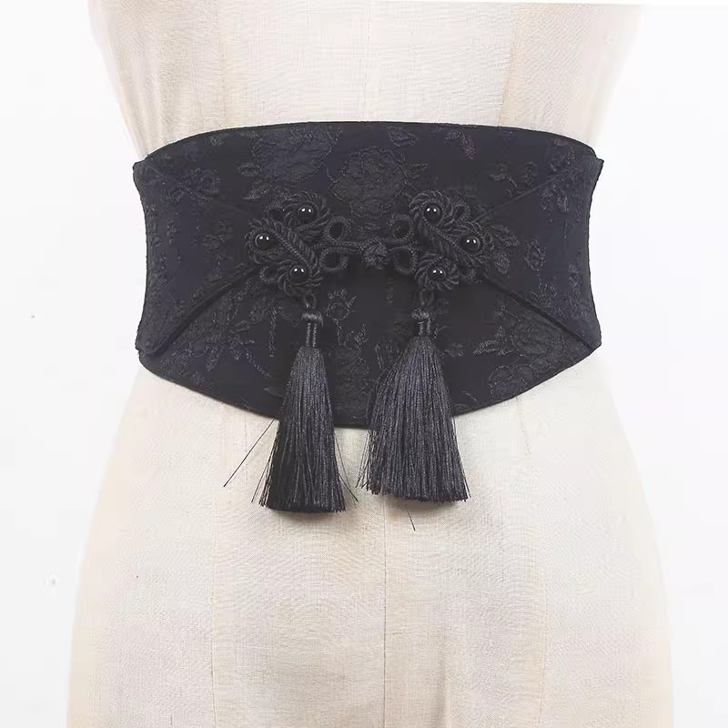 Faja elástica negra Vintage para mujer, corsés para vestido femenino, cinturones de cintura, decoración, cinturón ancho, R2472