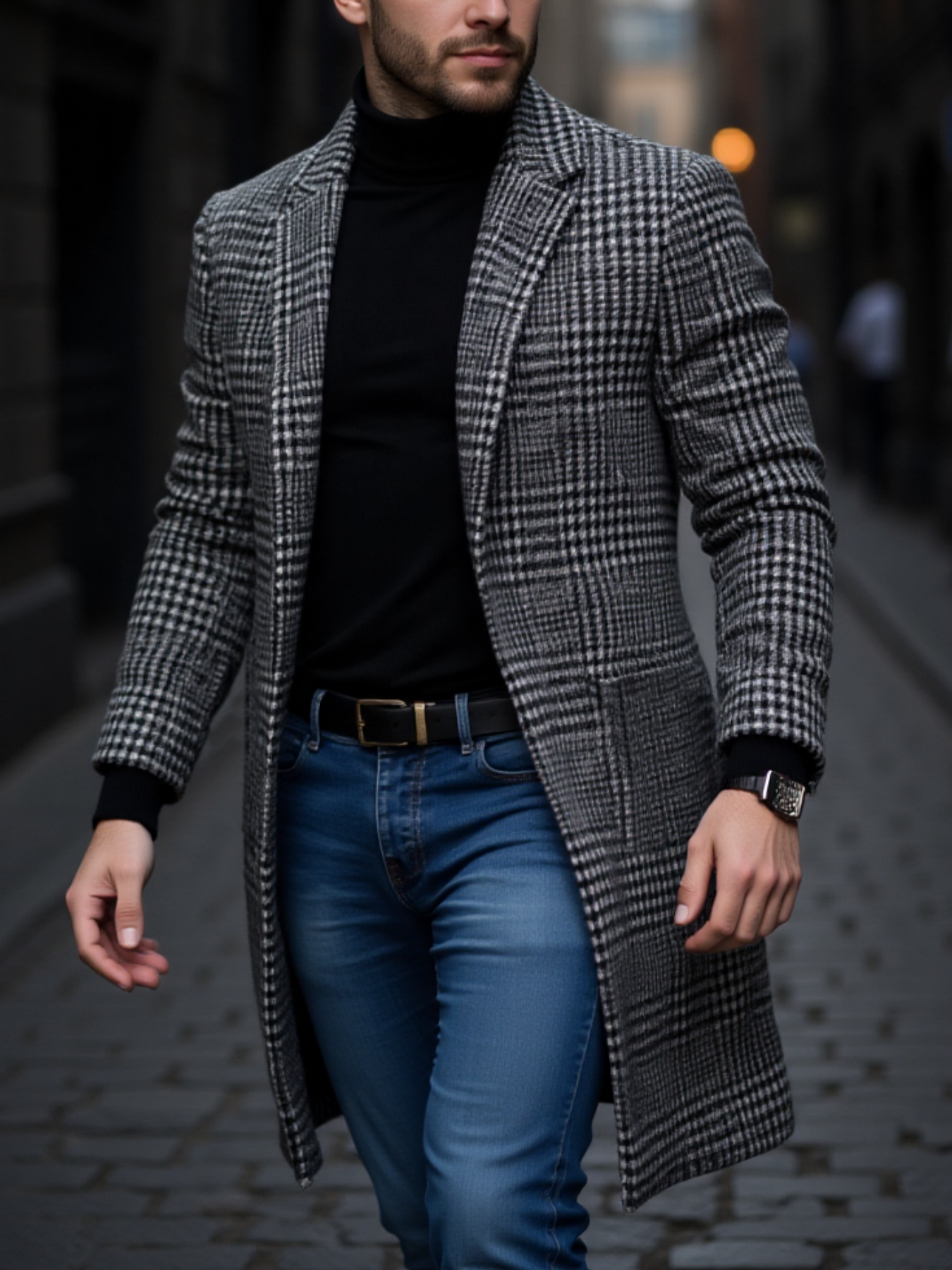 Neuankömmling Herren Outdoor Verdickter Warmer Trenchcoat Hahnentritt Herbst Winter Winddicht mit Innenfutter Mantel Trenchcoat