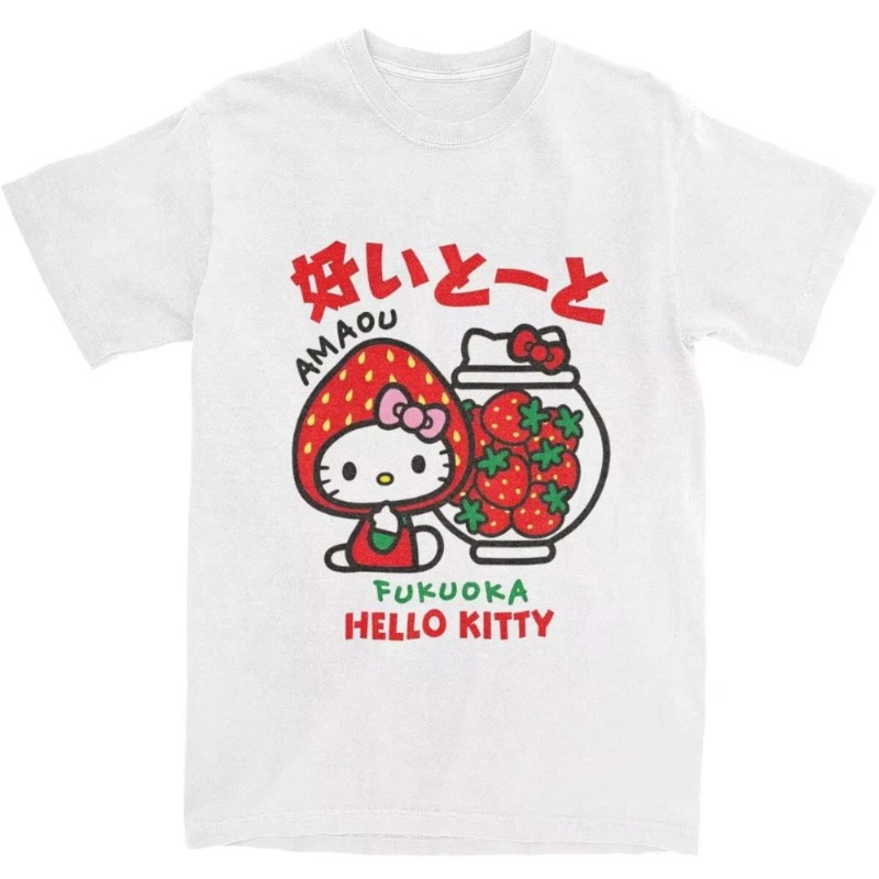 Camiseta Feminina Hello Kitty com Estampa de Morango, Estilo Cartoon Moderno, Multifuncional, Casual, Street Y2K