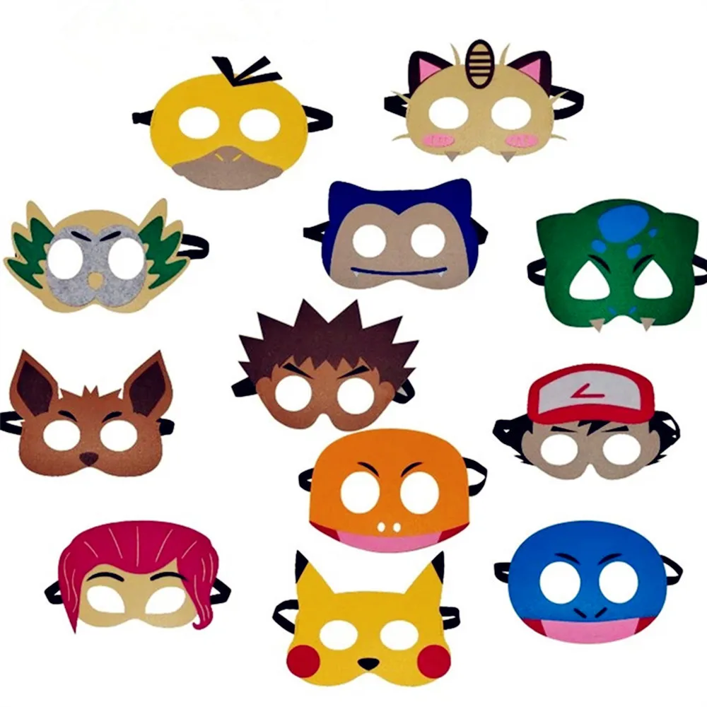 Masque Pokemon 12 pièces, ensemble de décoration de fête, cadeau d'anniversaire, masque de fête d'halloween, accessoires Cool, ornement préféré pour garçons et filles