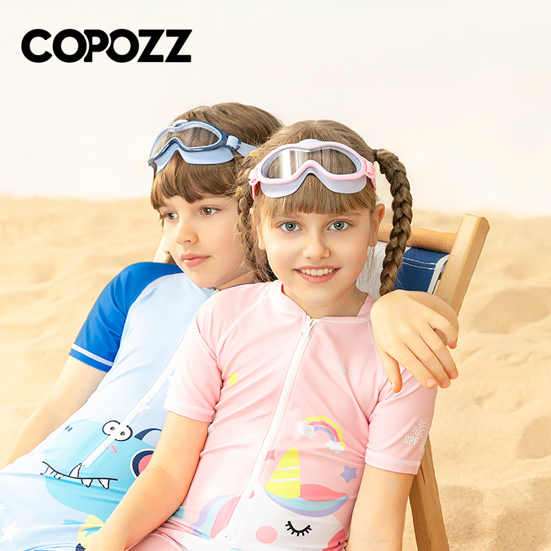 COPOZZ, gafas de natación para niños, antiniebla, impermeables, para niños y adolescentes, gafas de natación con marco grande, gafas de natación de una pieza para niño y niña