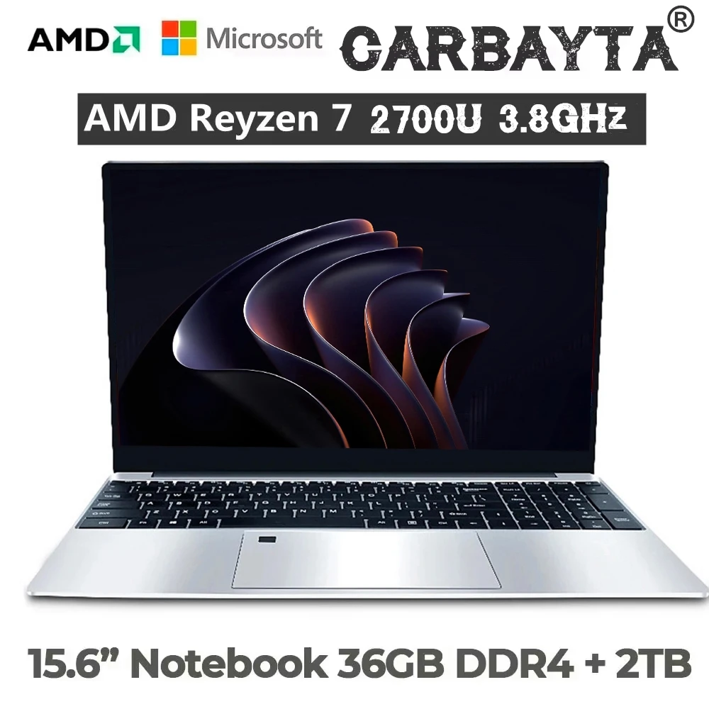 Portátil para juegos AMD Ryzen 7 2700U: cuerpo metálico de 15,6", hasta 36 GB de RAM, SSD de 2 TB, Wi-Fi 5G, Bluetooth, Windows 11 Pro