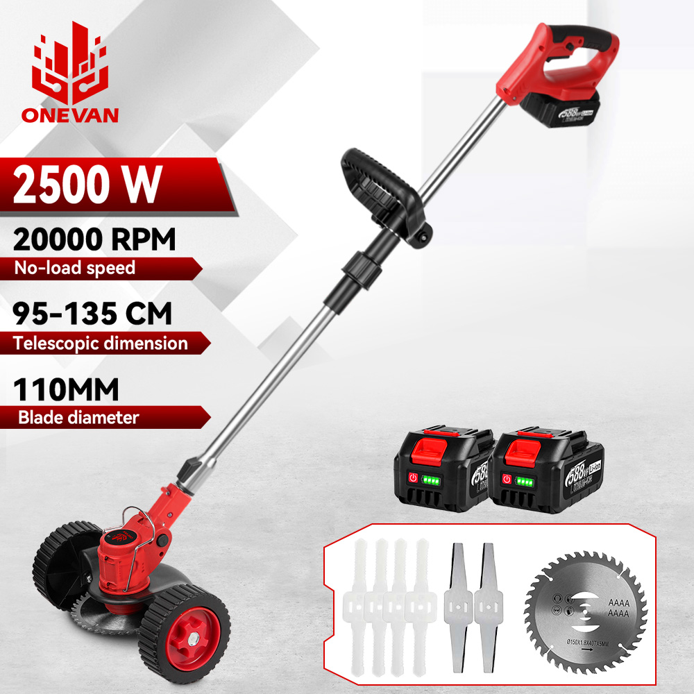 ONEVAN 2500W 20000RPM Electric Lawn Mower Cordless Grass Trimmer Foldable Adjustable Garden Power Tools  For Makita18V Battery