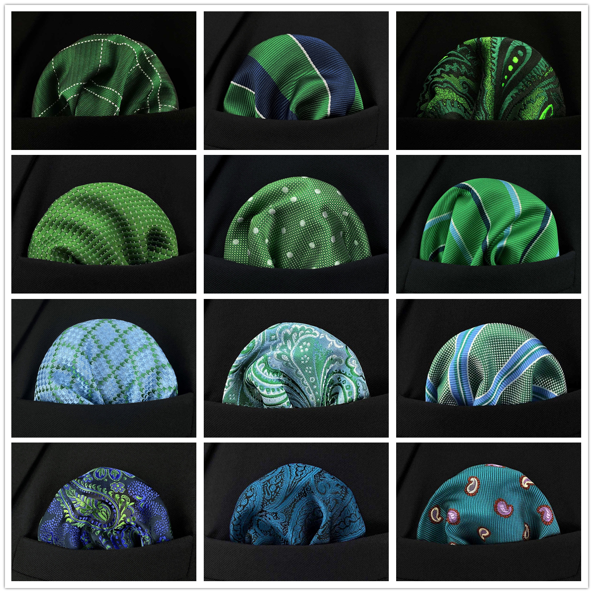 Novo verde listrado masculino bolso quadrado bolinhas clássico aqua xadrez lenço aqua moda lenço de casamento